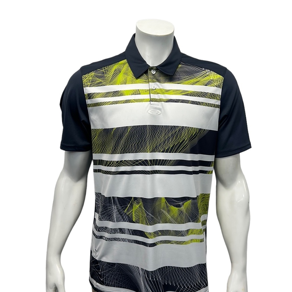 OAKLEY Gray White Green Regular Fit Functional System Short Sleeve Polo Shirt MD